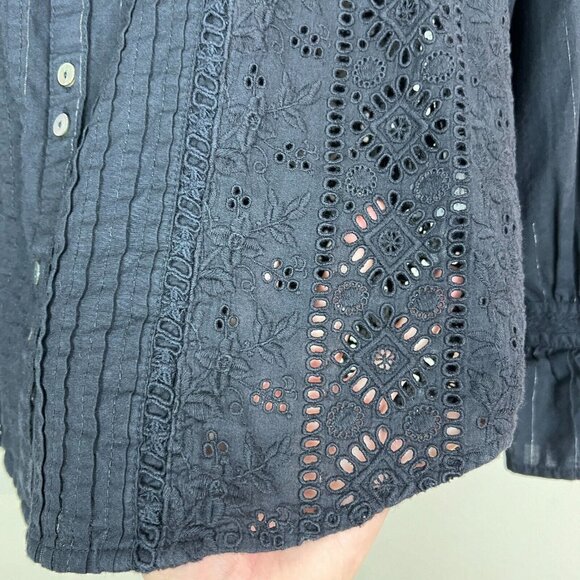Sundance Blouse Top Womens PXS Black Eyelet Lace‎ Button up Long Flare Sleeve - Picture 7 of 11